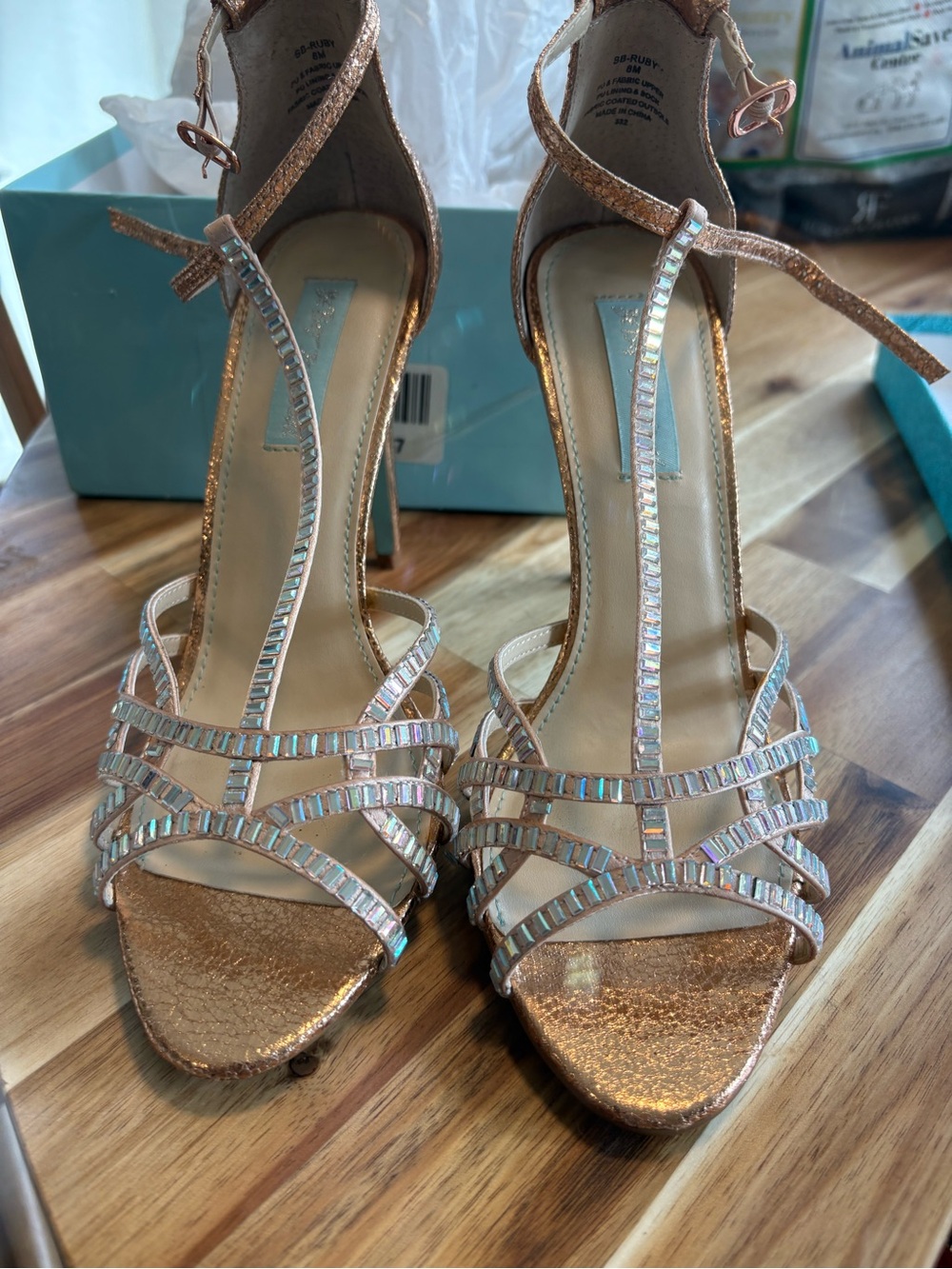 Strappy Rose Gold Embellished High Heel Sandals